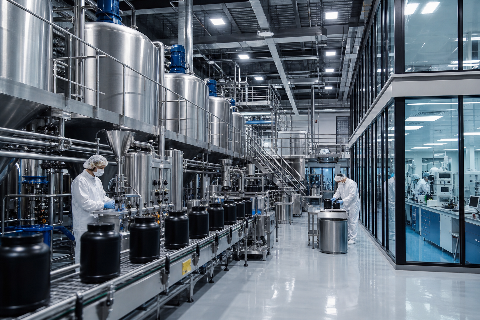Ruvo Nutrition world-class GMP-certified sports nutrition manufacturing facility with automated production lines and quality control